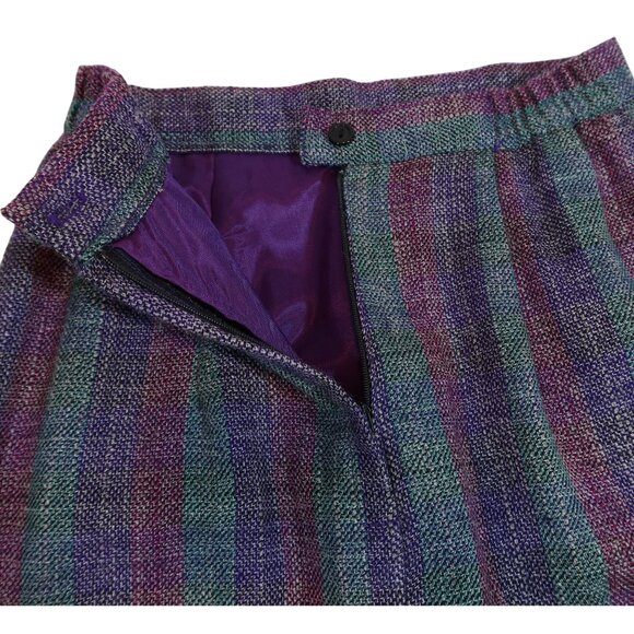 Vintage 60s Jewel Tone Rainbow Striped Wool Midi Skirt Size 8 Academia Preppy - Picture 7 of 8